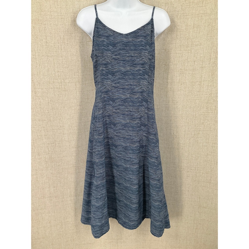 Old Navy Cami Midi Dress Womens Small Blue Wavy Stripe Smocked Boho Coastal NEW
